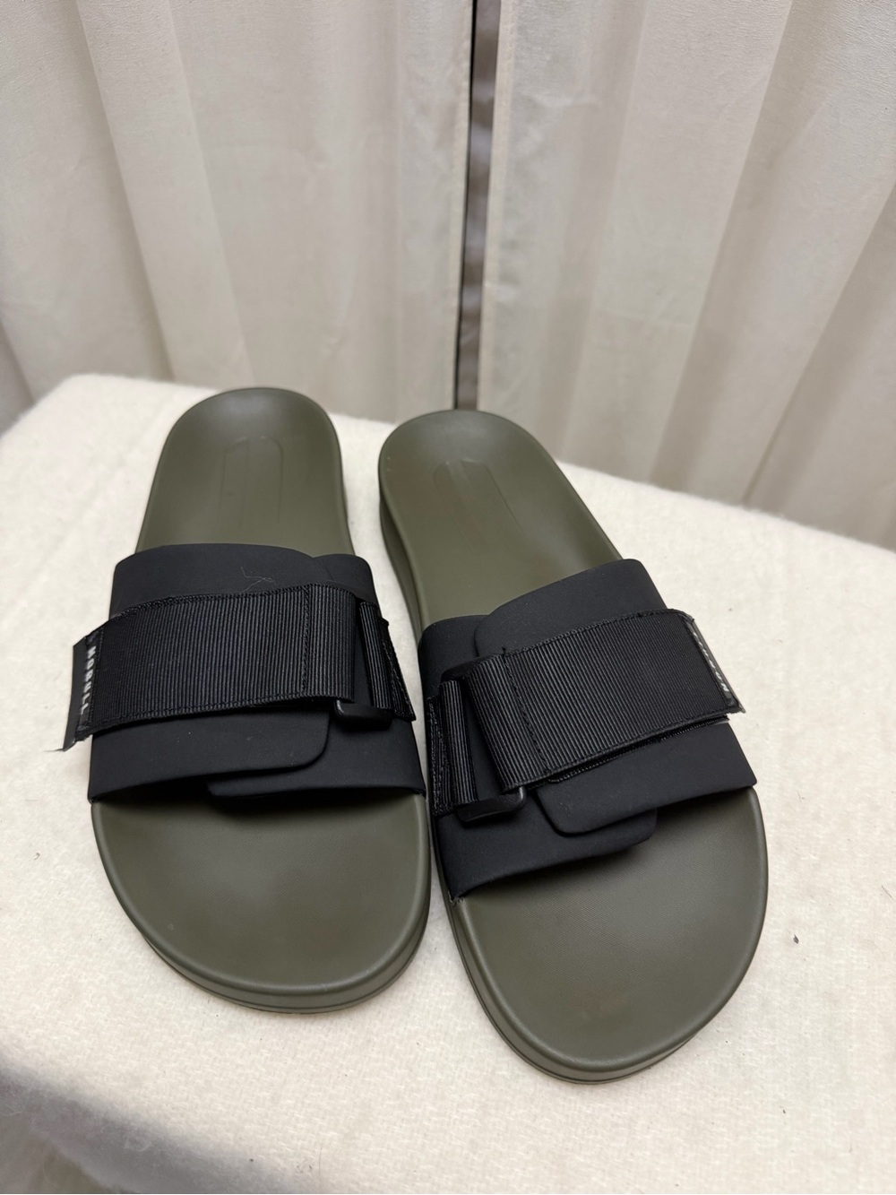 NOBULL Olive Green Slide Sandals with Black Strap